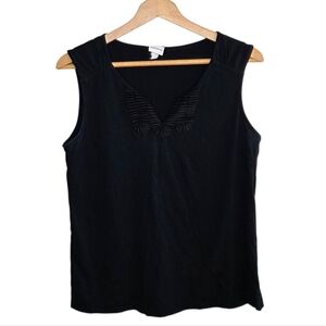 Merona | Black V-neck Tank Top Ribbon Detail Neckline Size Large